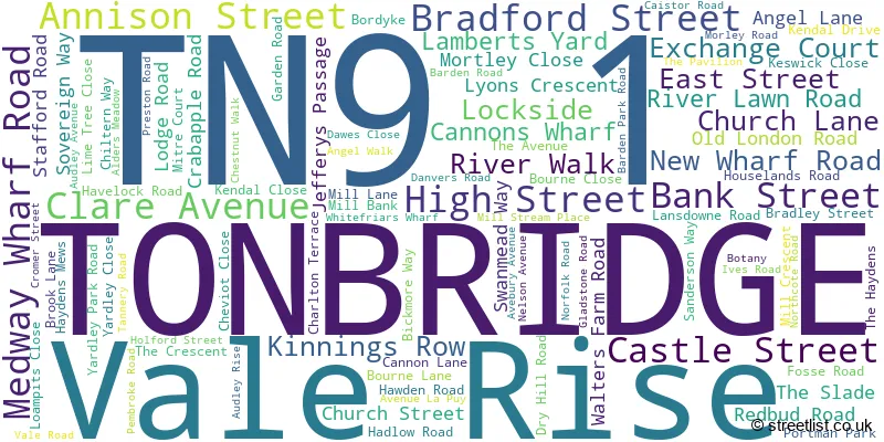 A word cloud for the TN9 1 postcode